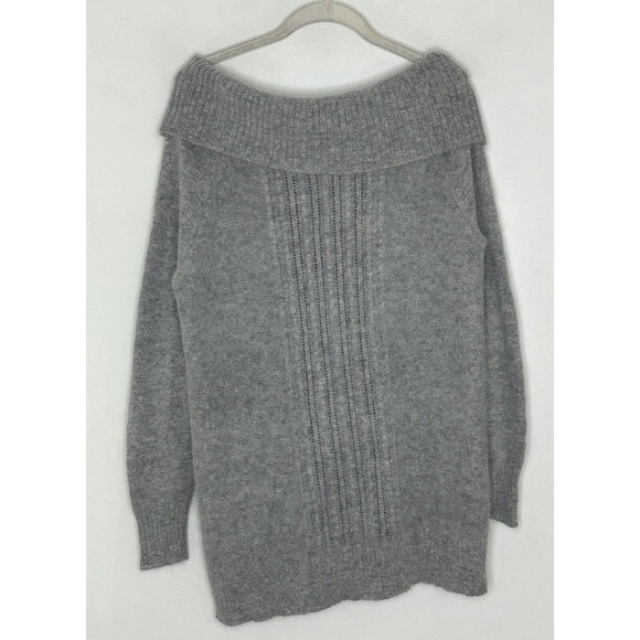 Moda International Gray Rabbit Hair Wool Blend Soft Off Shoulder Cozy Sweater L - Picture 5 of 5